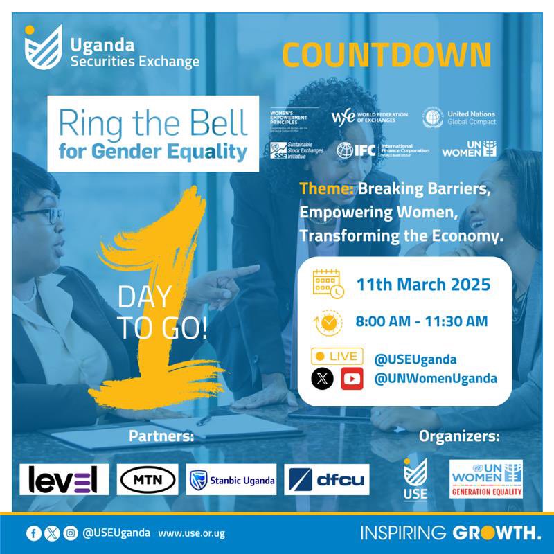 Join us LIVE Tomorrow, 11th March 2025, as we #RingTheBellForGenderEquality in collaboration with UN Women Uganda and our partners.