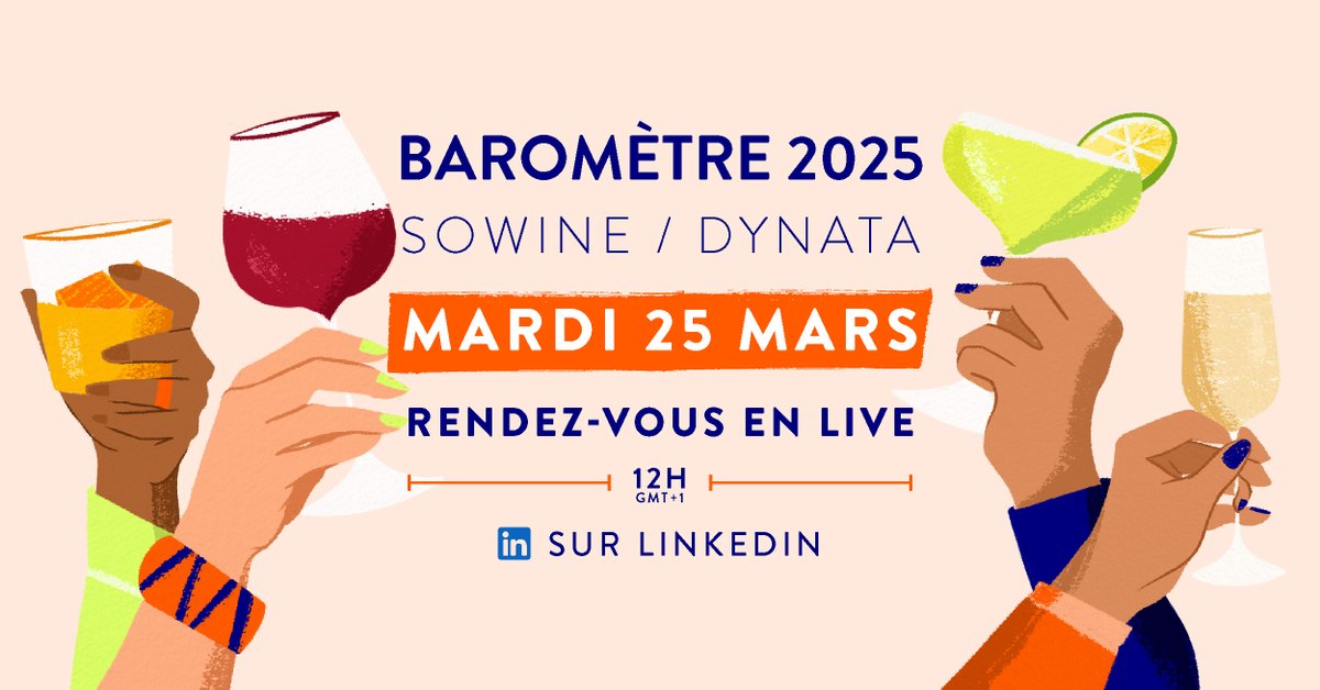📅 Le Baromètre SOWINE/Dynata 2025, première étude analysant le comportement des consommateurs de vin et spiritueux en France, sera dévoilé mardi 25 mars en live sur LinkedIn par Marie Mascré et Sylvain Dadé Pour s’inscrire 
➡️ bit.ly/baromètreSOWIN…