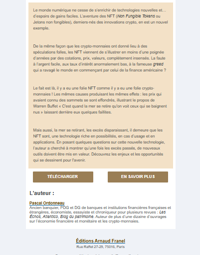 🔥 NFT : génie technologique ou bulle spéculative ?

Plongez dans "Les Non Fungible Token en 20 questions" de <a href="/PASCALORDONNEAU/">PASCAL ORDONNEAU</a>  et décryptez les enjeux des NFT ! 📚

🔗 Commandez ici 👉 lnkd.in/eBucNg3U
#NFT #Crypto #Innovation #Finance #Digital #Technologie
