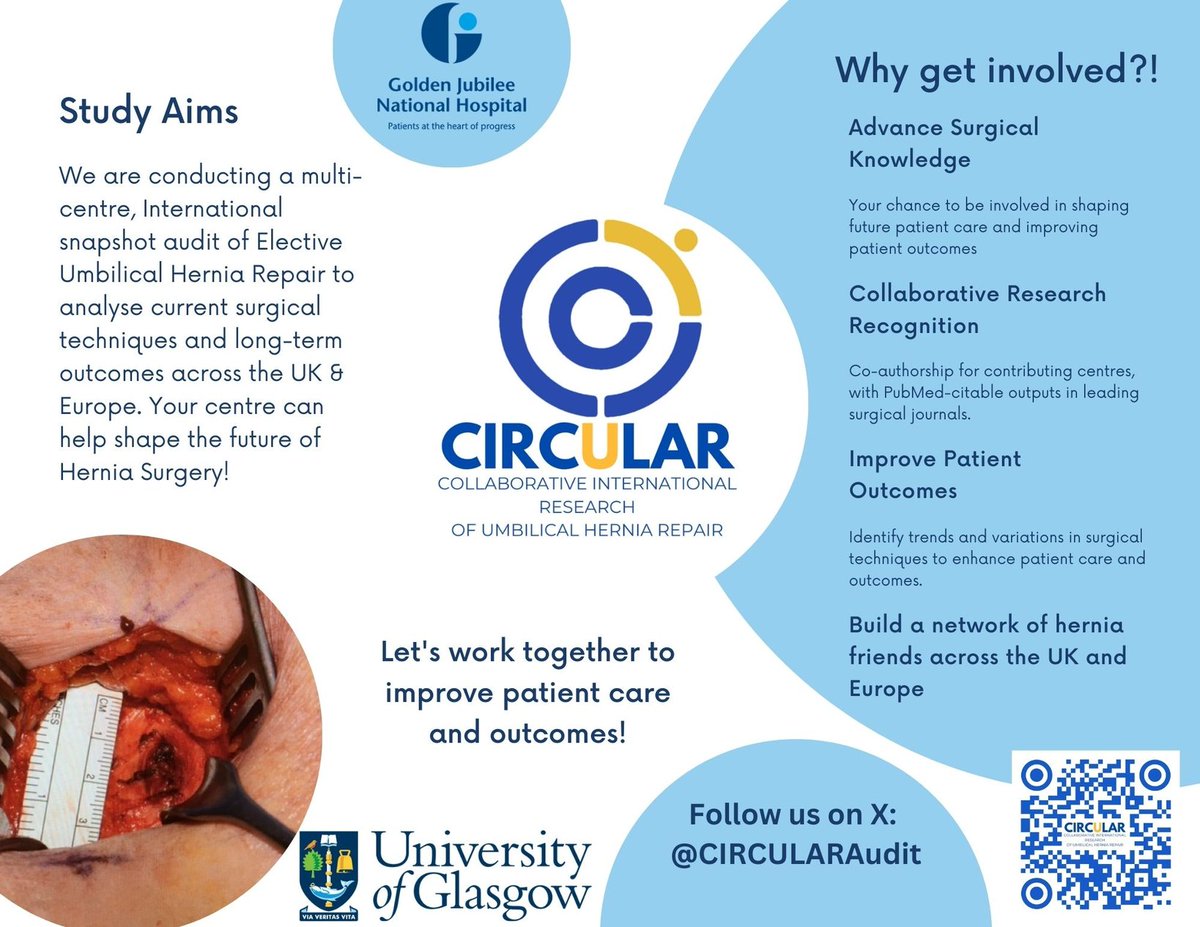 📢 Join the CIRCULAR Trainee-Led Audit! A study on Elective #UmbilicalHernia Surgery in Adults and its outcomes.

✖️ Follow: <a href="/CIRCULARAudit/">CIRCULAR</a>
✅ Endorsed by the EHS
📩 For more information or to participate, contact circular.audit@gmail.com

Join this effort to advance