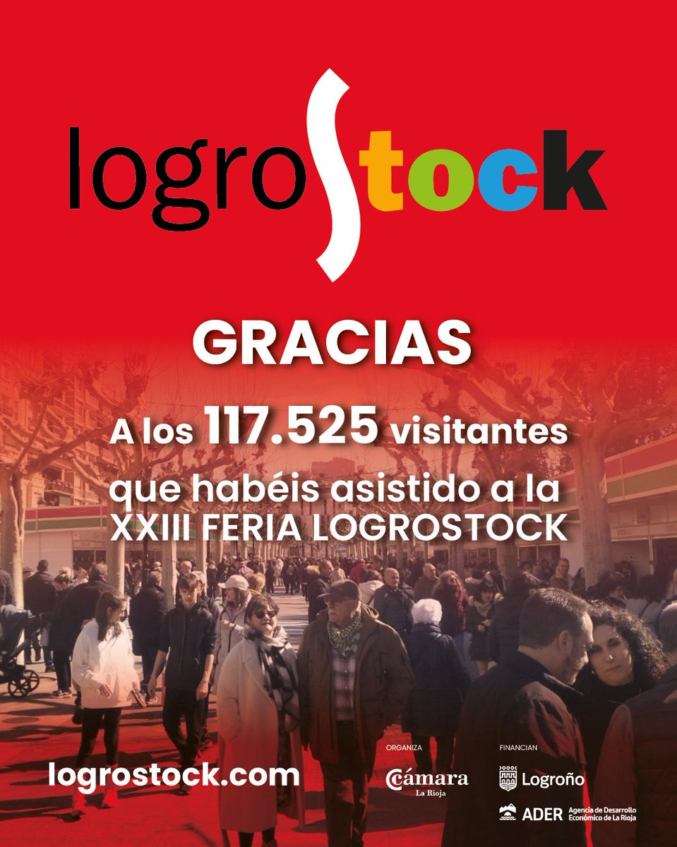 Tras tres intensos días de LOGROSTOCK,
solo nos queda deciros MUCHAS GRACIAS, por sernos fieles otro año más.

Habéis sido 117.525 personas las que nos habéis visitado en El Paseo de El Espolón, y habéis puesto el color y la alegría a esta feria

Nos vemos en la próxima edición