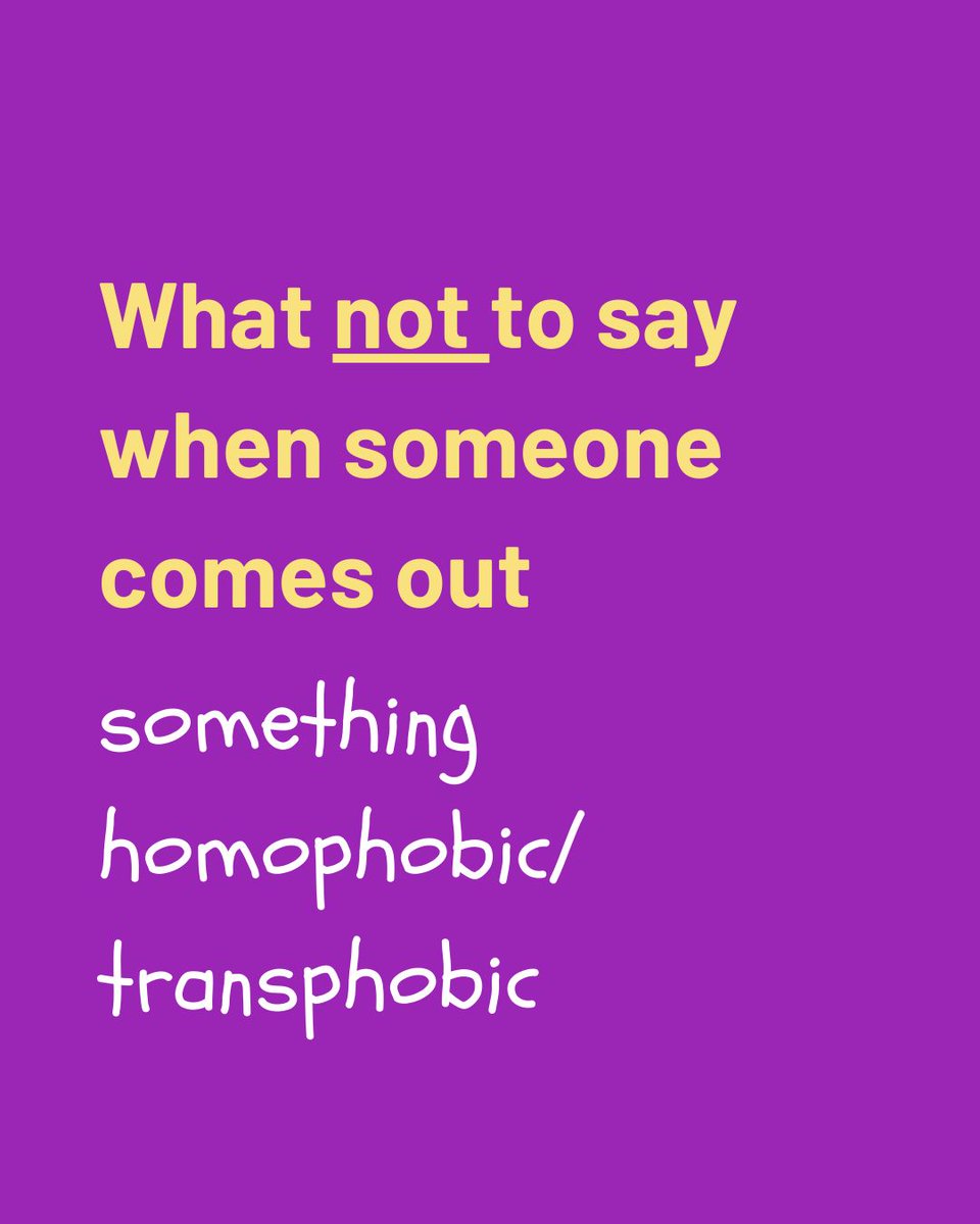 Free2B_alliance's tweet image. 💬 What NOT to say when someone comes out…

Coming out can be a tough moment for LGBTQ+ people, and how you respond matters. We asked our young people what not to say - swipe through to see their answers!

#LGBTQYouth