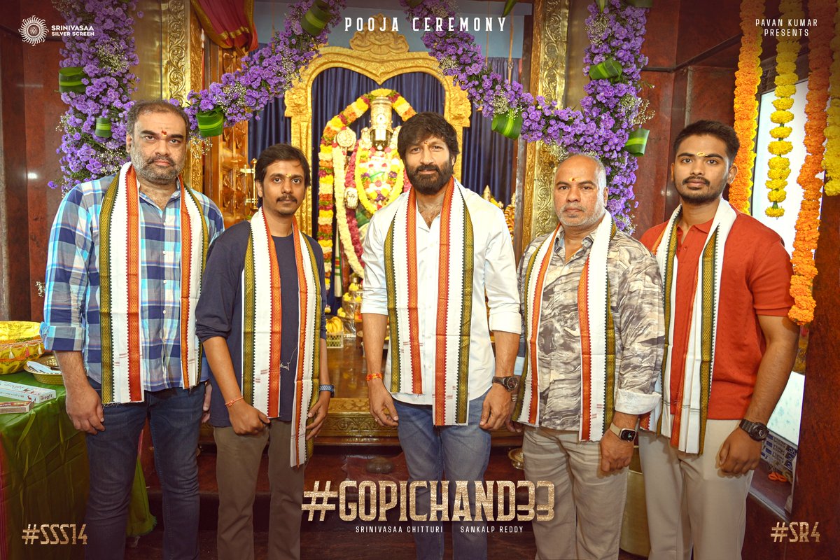 Srinivasaa Silver Screen (@ss_screens) on Twitter photo The Epic Journey of #Gopichand33 begins with an Auspicious Pooja Ceremony✨️🪔
Bringing the FORGOTTEN CHAPTER OF INDIAN HERITAGE to the Big Screen❤️🔥
Macho star <a href="/YoursGopichand/">Gopichand</a> in a never-before-seen avatar 💥
#SankalpReddy <a href="/srinivasaaoffl/">Srinivasaa Chitturi</a> <a href="/SS_Screens/">Srinivasaa Silver Screen</a> <a href="/dopmanikandan/">Manikandan</a> #SSS14 The Epic Journey of #Gopichand33 begins with an Auspicious Pooja Ceremony✨️🪔
Bringing the FORGOTTEN CHAPTER OF INDIAN HERITAGE to the Big Screen❤️🔥
Macho star <a href="/YoursGopichand/">Gopichand</a> in a never-before-seen avatar 💥
#SankalpReddy <a href="/srinivasaaoffl/">Srinivasaa Chitturi</a> <a href="/SS_Screens/">Srinivasaa Silver Screen</a> <a href="/dopmanikandan/">Manikandan</a> #SSS14