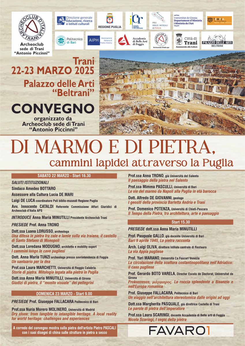 TEMPLA (@templa_medieval) on Twitter photo 📢"Prokonnesos. La roccia splendente a Bisanzio e nell'Europa romanica" en "Di Marmo e di pietra. Cammini lapidei attraverso la Puglia"
👤<a href="/GerardoBoto/">GERARDO BOTO VARELA</a>
📅 23 de marzo de 2025
📍Trani. Palazzo delle Arti "Beltrani". Organizado por Archeoclub sede di Trani "Antonio Piccinni" 📢"Prokonnesos. La roccia splendente a Bisanzio e nell'Europa romanica" en "Di Marmo e di pietra. Cammini lapidei attraverso la Puglia"
👤<a href="/GerardoBoto/">GERARDO BOTO VARELA</a>
📅 23 de marzo de 2025
📍Trani. Palazzo delle Arti "Beltrani". Organizado por Archeoclub sede di Trani "Antonio Piccinni"