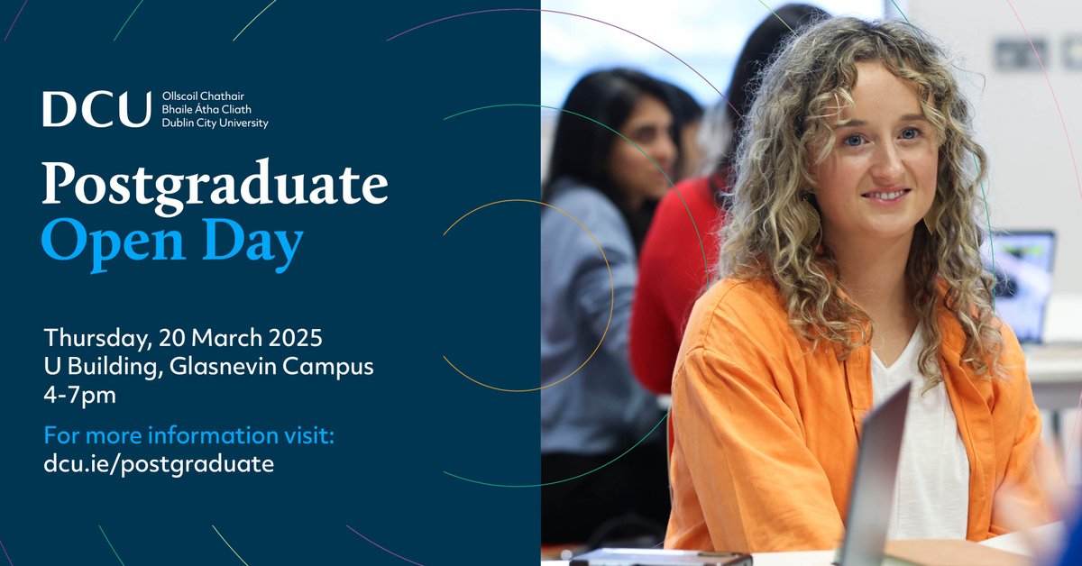 DCU is delighted to invite you to join us for our Postgraduate Open Day on Thursday March 20th from 4:00pm-7:00pm.

If you're interested in exploring Postgraduate opportunities at DCU, don't miss out!

Register here: launch.dcu.ie/PGOpenDay25 

#WeAreDCU <a href="/TeamDCU/">Team DCU</a>