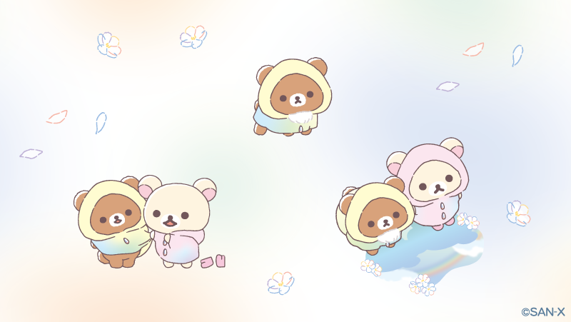 レインコートのコリラックマと こぐまちゃんが🍙に見える(´・ω・｀)