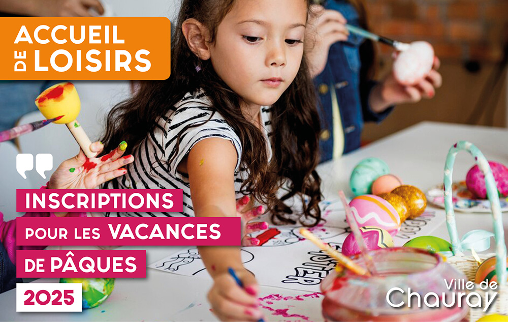 [ ACCUEIL DE LOISIRS - VACANCES DE PAQUES 2025 ] 
 Inscriptions  :     
➡ via le lien suivant : bit.ly/3FdK6zz
⚠ Date limite d’inscription : le 7 Avril 2025