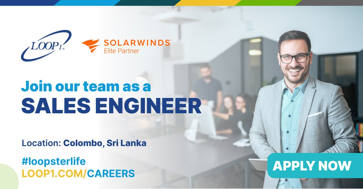 Loop1Global's tweet image. We&apos;re hiring! Loop1 is looking for a Sales Engineer to join our successful Sri Lanka team.

Are you interested in joining us?

View the job and apply here:
hubs.ly/Q03b2fVx0

#loop1 #hiring #loopster #srilanka #sales #businessdevelopment #itservices #teambuilding #careers