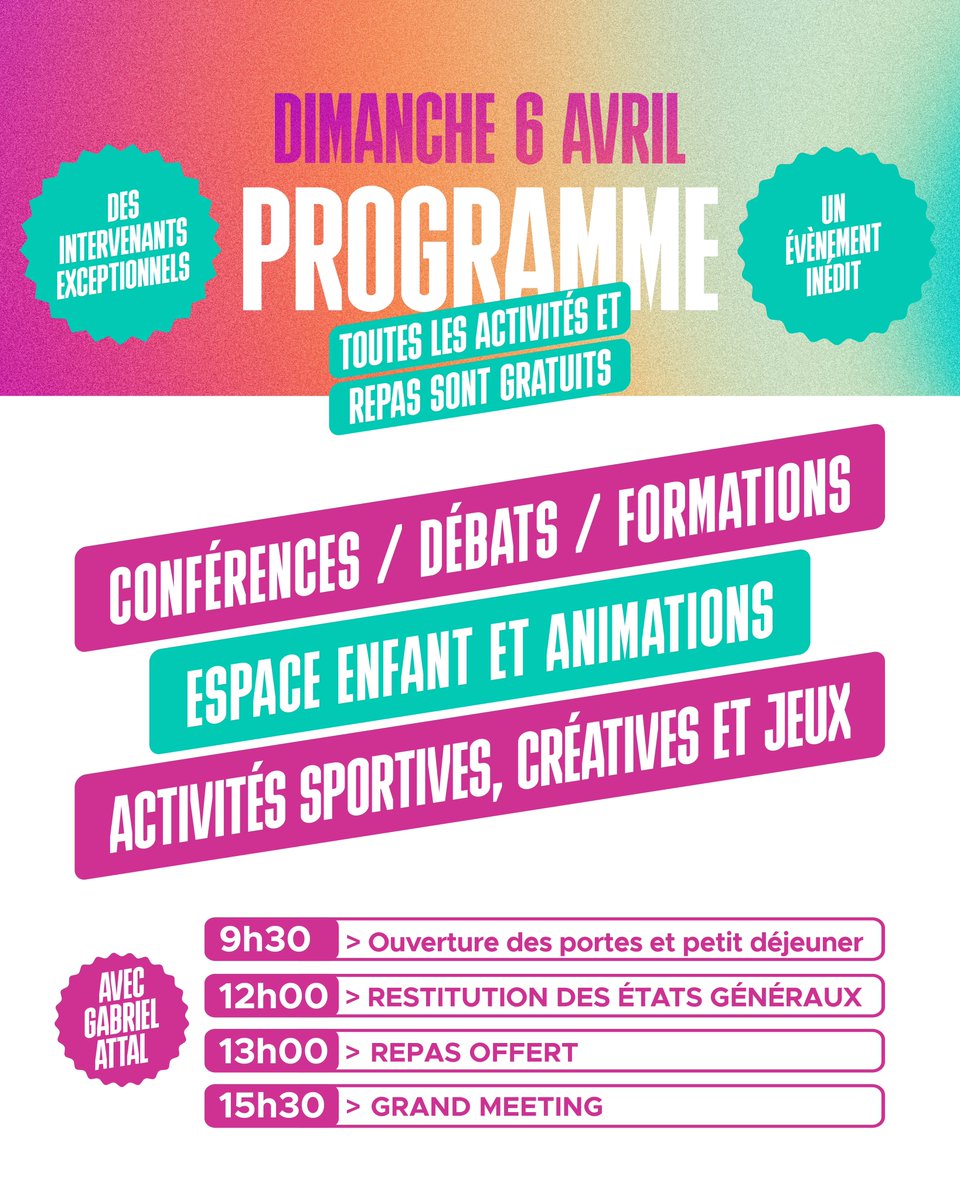 PROGRAMME DU DIMANCHE 6 AVRIL !

Nous vous attendons très nombreux pour le grand Événement Renaissance !

INSCRIPTIONS 👉 parti.re/renaissance-sa…
