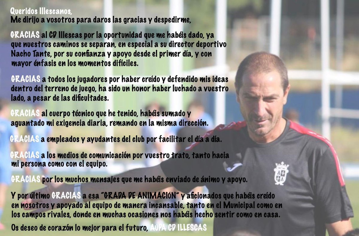 Illescanos, la semana pasada, se separaron nuestros caminos y he querido despedirme con esta carta …
<a href="/CD_Illescas/">CD Illescas</a>