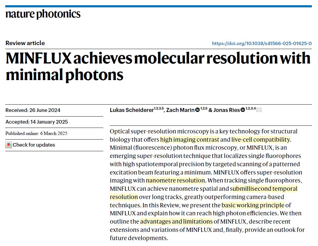 Lukas Scheiderer (@lukasscheiderer) on Twitter photo 🎉Just out in <a href="/NaturePhotonics/">Nature Photonics</a> : rdcu.be/ecthU
Our Review describing the revolutionary principle behind #MINFLUX🔬, summarizing major imaging and tracking breakthroughs and giving an outlook on future advancements.
Big thanks to <a href="/JonasRies/">Jonas Ries</a> & <a href="/zacsimile/">Zach Marin</a>. <a href="/MaxPerutzLabs/">Max Perutz Labs Vienna</a> 🎉Just out in <a href="/NaturePhotonics/">Nature Photonics</a> : rdcu.be/ecthU
Our Review describing the revolutionary principle behind #MINFLUX🔬, summarizing major imaging and tracking breakthroughs and giving an outlook on future advancements.
Big thanks to <a href="/JonasRies/">Jonas Ries</a> & <a href="/zacsimile/">Zach Marin</a>. <a href="/MaxPerutzLabs/">Max Perutz Labs Vienna</a>