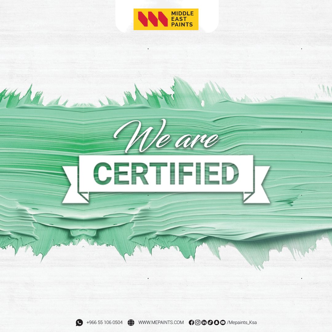 شهاداتنا هي دليل على التزامنا بتقديم الأفضل لكم. الجودة والتميز هما أساس كل ما نقوم به. اختر الثقة، اختر دهانات الشرق الأوسط.

#دهانات_الشرق_الأوسط #موثوق_عالميًا #جودة_وتميز #معتمد #يو_كاس_لإدارة_الجودة #IAF #URS #صديق_للبيئة #الطلاء_بهدف