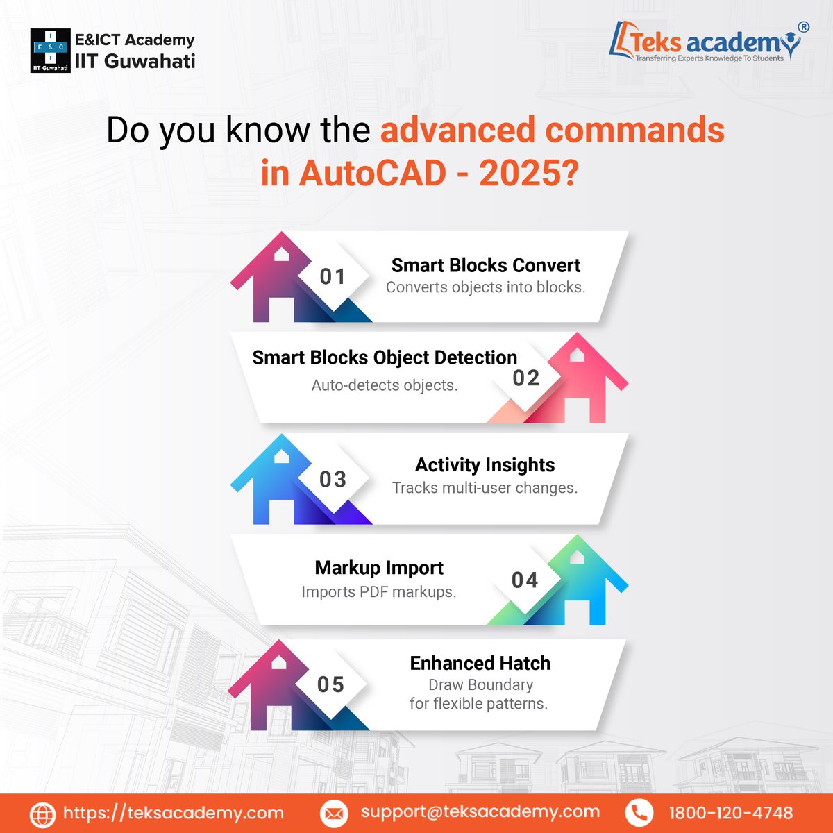 TeksAcademy's tweet image. Are you ready to master the latest #autocad 2025 advanced commands? 
#autocadcommands #advacnedcommands #advancedcommandsin2025 #smartblock #autocadcourse #autocadtraining #autocad2d #autocad3d #autodeskautocad #revitmep #autocaddrawing #design #autocadskills #commandsautocad