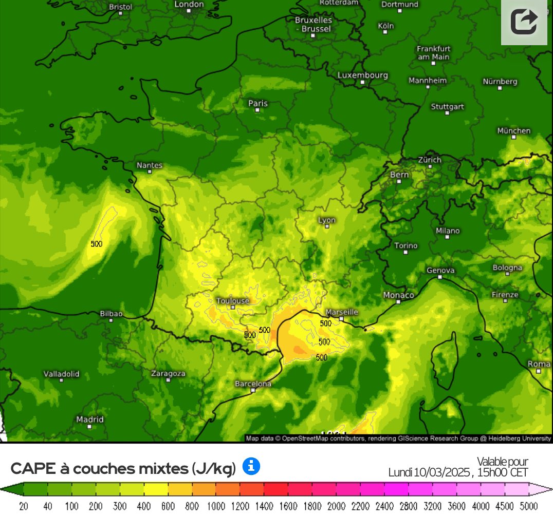 VigipreventionM's tweet image. 🌧️ {#Intempérie}

⚠️🌧️-Il y a un #risque important d'#intempéries sur le quart #SudEst de la #France dans les prochains jours, en raison de la présence d'une goutte #froide en altitude, qui provoque une remontée d'instabilité depuis la #Méditerranée. De plus, des #orages ne sont