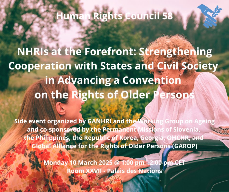 #HRC58 💡Enriching side events today not to be missed!

🔹Understanding the nexus between #climatefinance, debt, tax, illicit flows &amp; #humanrights 
🔹Advancing on the Convention on the rights of #olderpersons

<a href="/bahamas_geneva/">Permanent Mission of The Bahamas to UN in Geneva</a> 
<a href="/GAROP_Sec/">Global Alliance</a> 
<a href="/SLOtoUNGeneva/">Slovenia to UN Geneva</a> 
<a href="/Ganhri1/">GANHRI</a> 
<a href="/AttiyaWaris/">Attiya Waris</a>