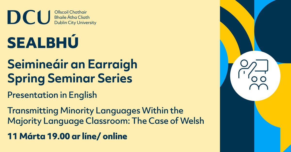 SEALBHÚ (@sealbhu) on Twitter photo The teaching of Welsh & Gaeilge have much in common. What can we learn from Wales to support the teaching of Gaeilge in English-medium schools?
Bígí linn oíche amárach!
Fáilte roimh chách: shorturl.at/ewQb0
<a href="/DCU/">Dublin City University</a> <a href="/CnaG/">Conradh na Gaeilge ⭕️</a> <a href="/GaelLinn/">Gael Linn</a> <a href="/FiontarGaeilge/">Fiontar & Scoil na Gaeilge (DCU)</a> The teaching of Welsh & Gaeilge have much in common. What can we learn from Wales to support the teaching of Gaeilge in English-medium schools?
Bígí linn oíche amárach!
Fáilte roimh chách: shorturl.at/ewQb0
<a href="/DCU/">Dublin City University</a> <a href="/CnaG/">Conradh na Gaeilge ⭕️</a> <a href="/GaelLinn/">Gael Linn</a> <a href="/FiontarGaeilge/">Fiontar & Scoil na Gaeilge (DCU)</a>