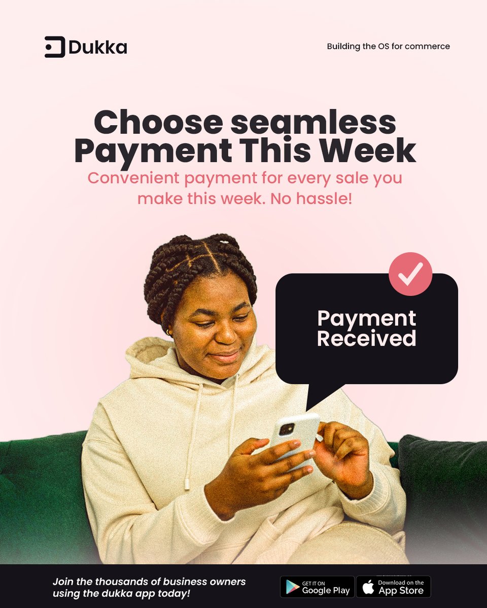 Let all your payment troubles go with the previous weeks. This week, embrace seamless payment from customers using the Dukka app. Download the Dukka app today!

#dukka #payment #newweek #monday #Dukkaapp #customer #finance