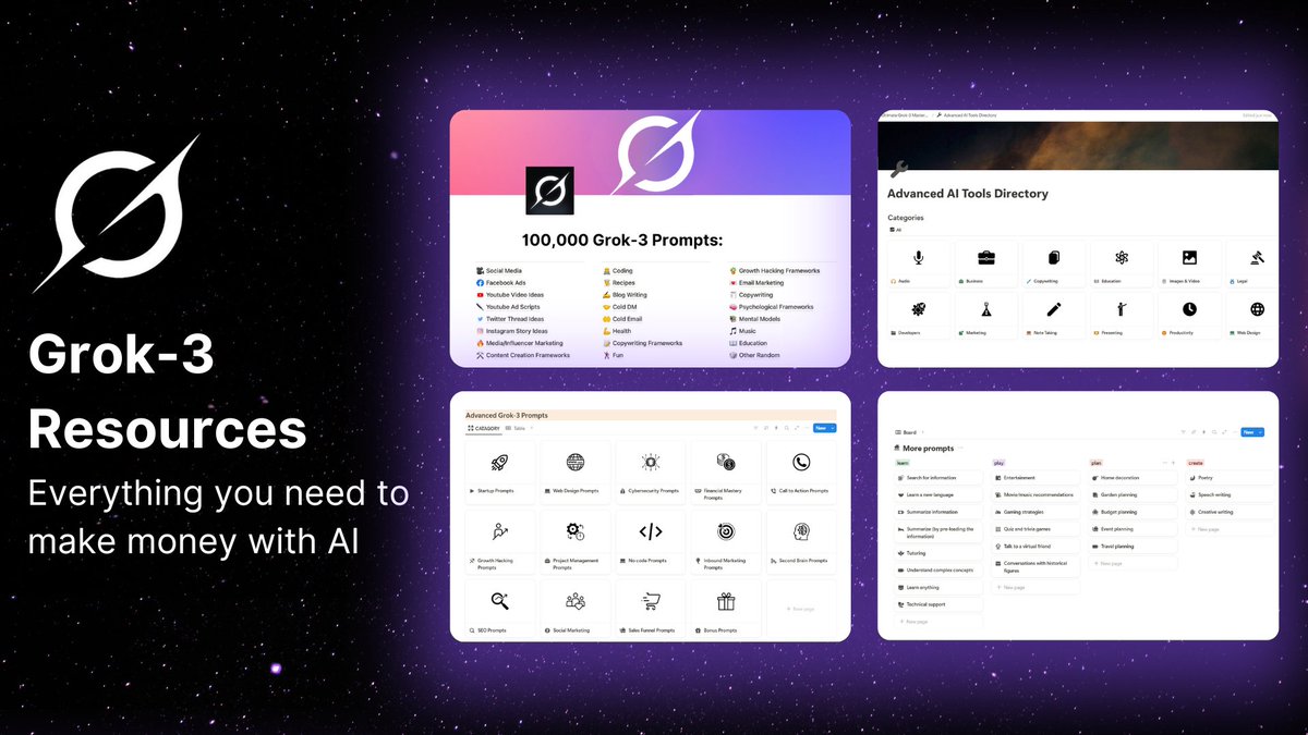 Grok-3 is a free money printer.

But 99% of people don't use it properly.

That's why I created this FREE resource:

•Grok-3 Guide
•100,000+ Prompts
•1000+ AI tools
•Advance Prompts

Like, Retweet, Comment 'me'

&amp; I'll DM it to you, for free (Must follow me)