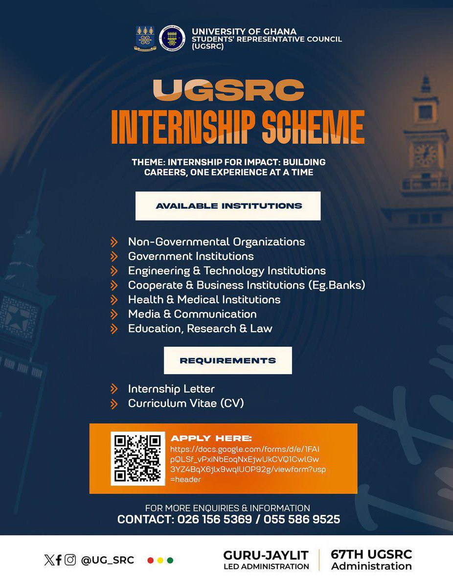 🔱🔰UGSRC INTERNSHIP SCHEME IS HERE!!!👮🏽‍♂️👷🏽👩🏽‍🚀✅

🔱🔰THEME:Internship for Impact: Building Career, One Experience at a Time

APPLY HERE: ⤵️⤵️⤵️

docs.google.com/forms/d/e/1FAI…

©️67TH UGSRC ADMINISTRATION🏅