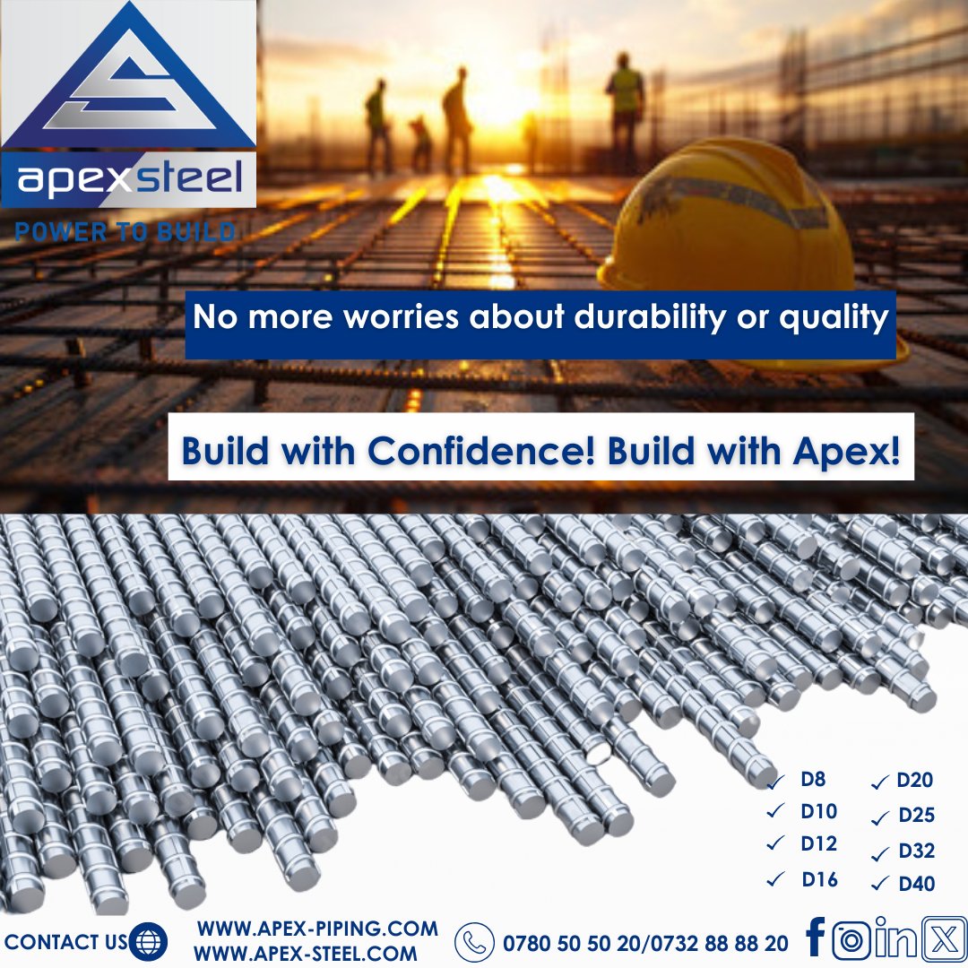 ApexSteelLtd's tweet image. Stress Less, Build Best! 💪🏗️ With Apex Steel, you get quality, strength, and reliability – because your projects deserve the best!&quot;

#BuildWithApex #StrongerWithSteel #QualityYouCanTrust #NoMoreStress #ConstructionMadeEasy #ApexSteelKenya
