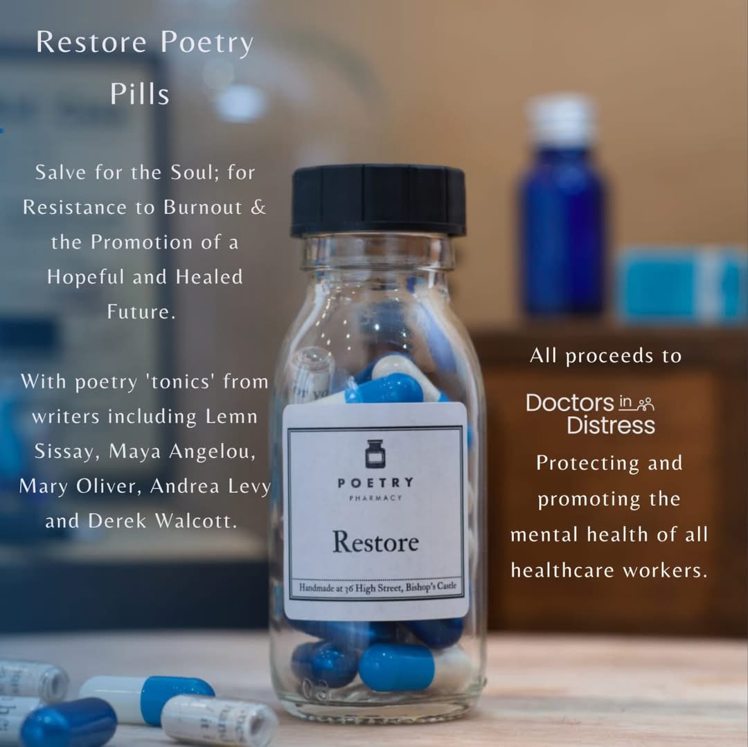 Poetry Pharmacy ππππͺπΊ (@emergencypoet) on Twitter photo Salve for the Soul; for Resistance to Burnout & the Promotion of a Hopeful and Healed Future. All proceeds from sales for 'Restore' will go to the charity Doctors in Distress
poetrypharmacyshop.co.uk/products/restoβ¦
<a href="/MichaelRosenYes/">Michael Rosen ππππ NICE η·η·</a> <a href="/lemnsissay/">lemn sissay OBE FRSL</a>
<a href="/DoctorsDistress/">Doctors In Distress</a> πππ Salve for the Soul; for Resistance to Burnout & the Promotion of a Hopeful and Healed Future. All proceeds from sales for 'Restore' will go to the charity Doctors in Distress
poetrypharmacyshop.co.uk/products/restoβ¦
<a href="/MichaelRosenYes/">Michael Rosen ππππ NICE η·η·</a> <a href="/lemnsissay/">lemn sissay OBE FRSL</a>
<a href="/DoctorsDistress/">Doctors In Distress</a> πππ