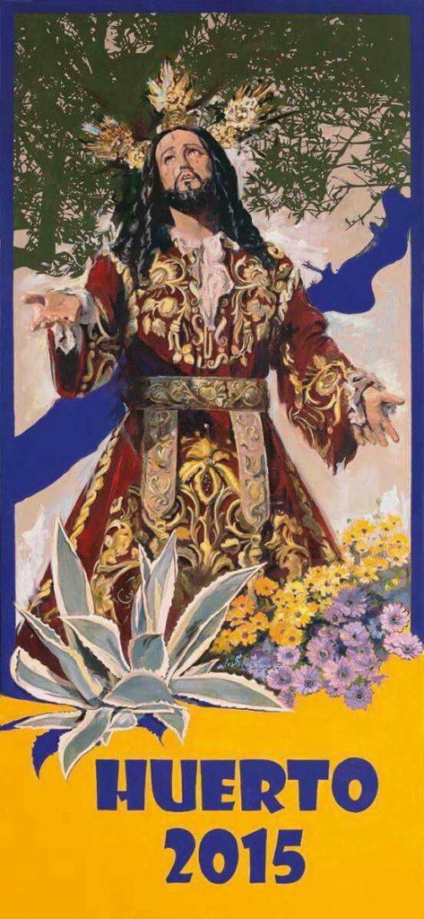 #40días40carteles
Archicofradía del Huerto, Malaga 2015.

El uso de colores brillantes y contrastados para marco y fondo, así como la composición de diagonales paralelas y cruzadas, ayudan a resaltar el extraordinario retrato del Señor que José Antonio Jiménez nos ofrece.