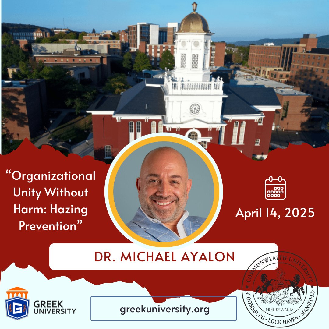 Thank you to the Commonwealth University of Pennsylvania for selecting Dr. Michael Ayalon to speak on all three campuses on April 14th! Dr. Ayalon will bring his signature program and share his latest research on hazing prevention in "Organizational Unity Without Harm".