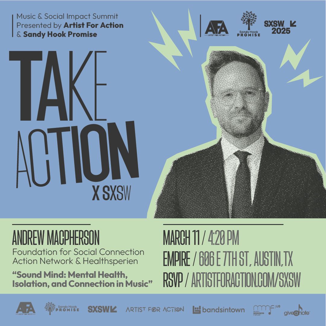 Coalition to End Social Isolation & Loneliness (@endsocisolation) on Twitter photo 🚨 Exciting News! 🚨
Andrew MacPherson, Founder & Board Chair at the Foundation for Social Connection Action Network, is joining the Sound Mind – Mental Health, Isolation & Connection in Music panel at Take Action x <a href="/sxsw/">SXSW</a> , presented by <a href="/ArtistforAction/">A4A</a> & <a href="/sandyhook/">Sandy Hook Promise</a>  Promise! 🚨 Exciting News! 🚨
Andrew MacPherson, Founder & Board Chair at the Foundation for Social Connection Action Network, is joining the Sound Mind – Mental Health, Isolation & Connection in Music panel at Take Action x <a href="/sxsw/">SXSW</a> , presented by <a href="/ArtistforAction/">A4A</a> & <a href="/sandyhook/">Sandy Hook Promise</a>  Promise!