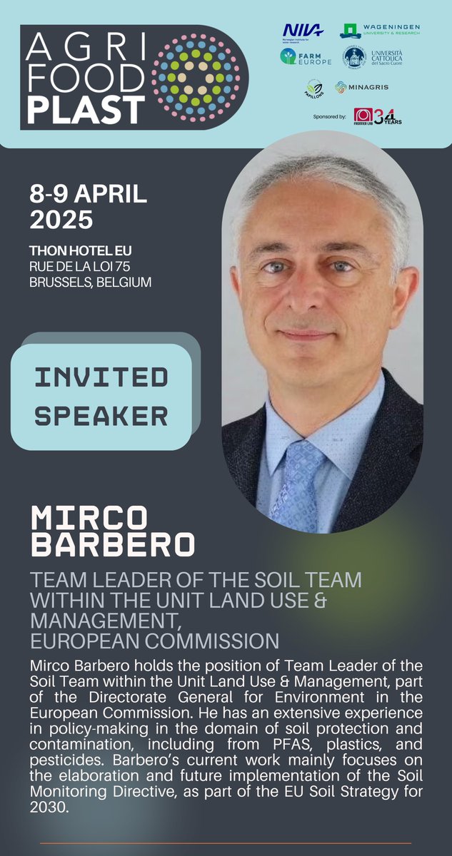 PapillonsUe's tweet image. 🌱 #SoilProtection in focus at #Agrifoodplast2025! Mirco Barbero from the European Commission will take part in the high-level opening session to provide invaluable insights on the EU Soil Monitoring Directive. 
April 8-9, 2025 | Thon Hotel EU, Brussels
🎟️ agrifoodplast.eu
