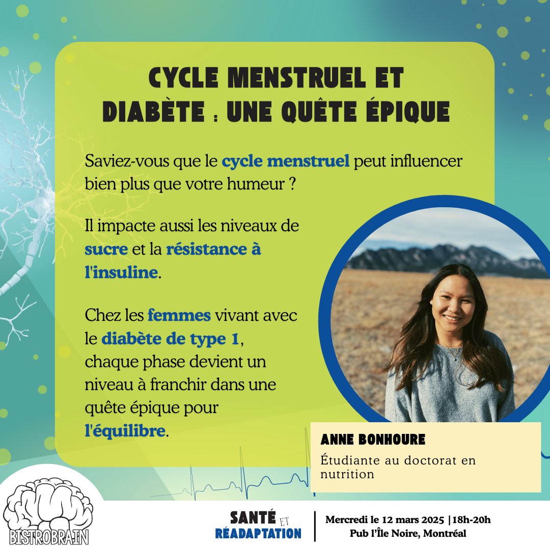 Dans le cadre du BistroBrain, Anne Bonhoure, la co-présidente des initiatives étudiant.e.s du CMDO, fera une présentation vulgarisée de son projet de recherche. 

🗓️mercredi 12 mars à 18h
📍Pub l’Île Noire à Montréal. 

Pour plus d’infos: facebook.com/share/1Earkv6K…
