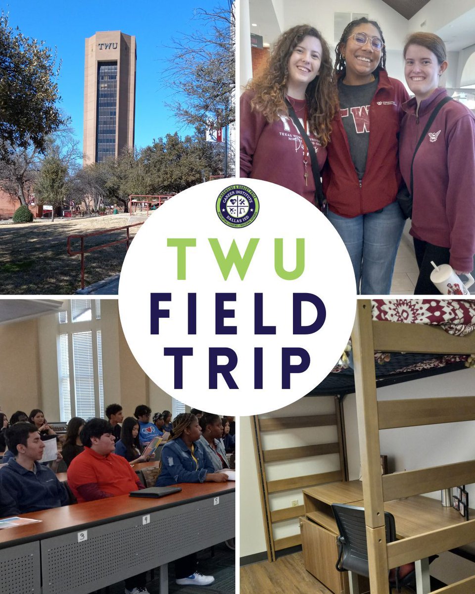 Career Week: TWU Field Trip
Huge thanks to our amazing twin student tour guides and Kayla Bunch, Assistant Director of Promise Initiatives &amp; Outreach, for the warm welcome and delicious lunch. Career Institute South students explored student life at TWU Denton.
