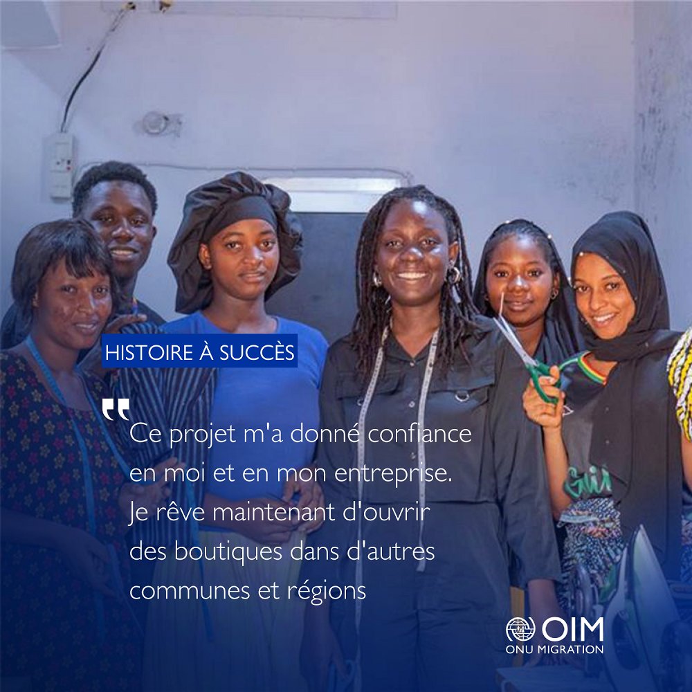 Halimatou, une jeune entrepreneure passionnée par la mode, développe son entreprise avec l'appui de l'OIM. Elle inspire le changement dans sa communauté.

« J'ai choisi d'employer des jeunes femmes pour leur montrer qu'elles peuvent être autonomes ».

🔗 t.ly/AYnC1