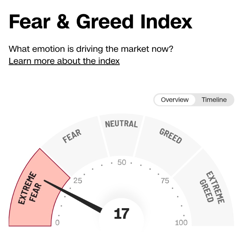⚫️"Paura estrema sui mercati: il Wall Street Fear & Greed Index scende a 17"