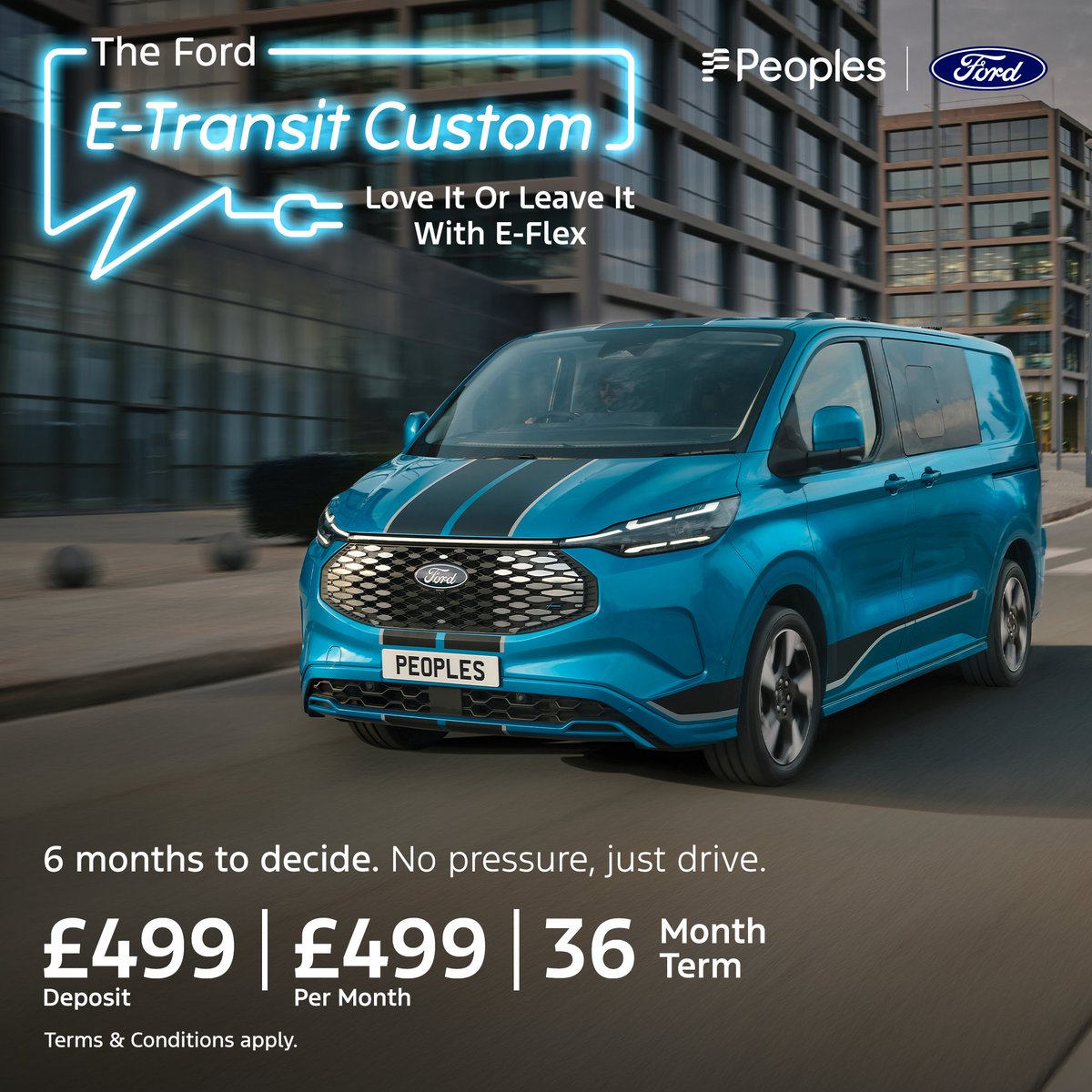 Make driving easy with E-Flex today and drive away in the E-Transit Custom from only £499 per month. ⚡
 
Find out more about our love it or leave it offer and electrify your journey today 👉bit.ly/PeoplesETransi…

#ETransitCustom #FordPro #LoveItOrLeaveIt #EFlex #PeoplesFord