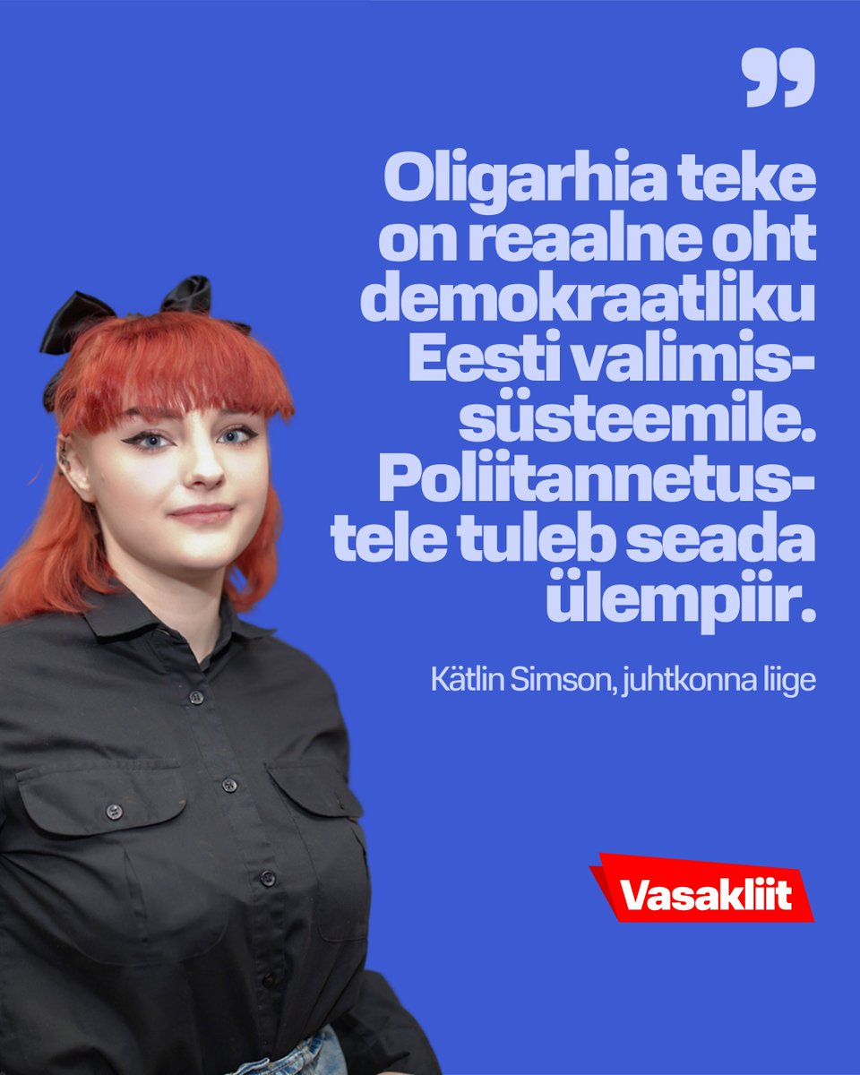 🚩 Vasakliidu juhtkonna liige Kätlin Siimson: "Oligarhia teke on reaalne oht demokraatliku Eesti valimissüsteemile. Poliitannetustele tuleb seada ülempiir."

🔗 Loe täispikka avaldust meie veebist: vasakliit.ee/uudised/demokr…