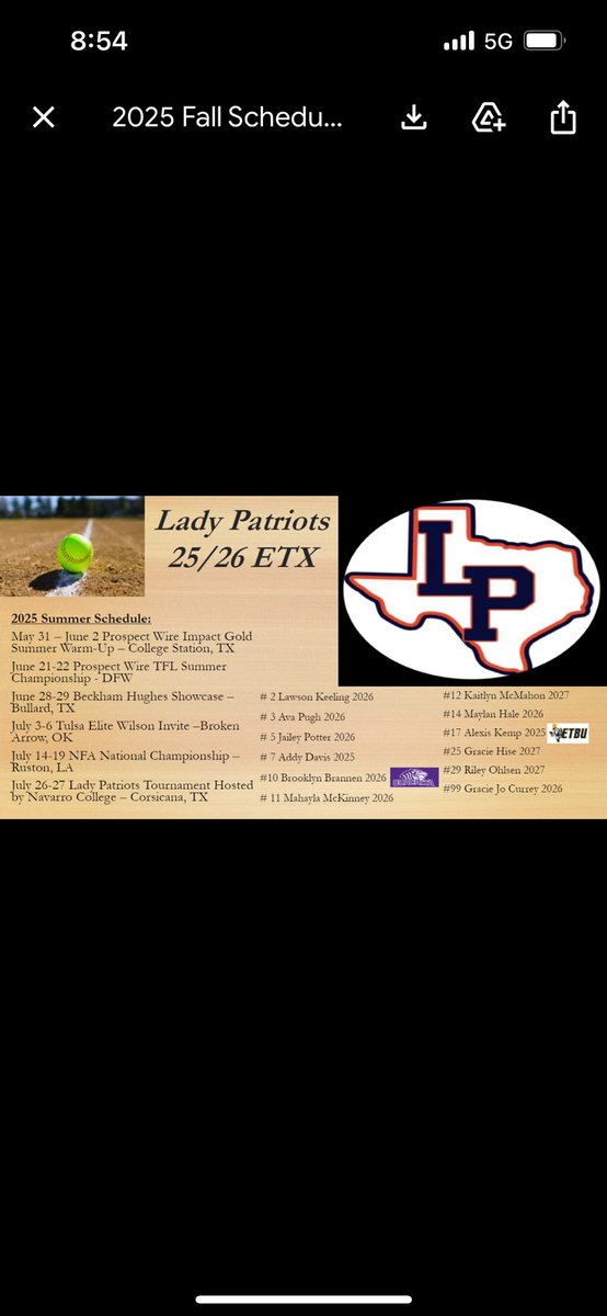 Lady Patriots 26/27 ETX 18U (@lp2526etx) on Twitter photo Our Summer schedule is below. Look forward to a great summer with these ladies. <a href="/Ladypatriots_Tx/">LadyPatriots-Official</a> Our Summer schedule is below. Look forward to a great summer with these ladies. <a href="/Ladypatriots_Tx/">LadyPatriots-Official</a>