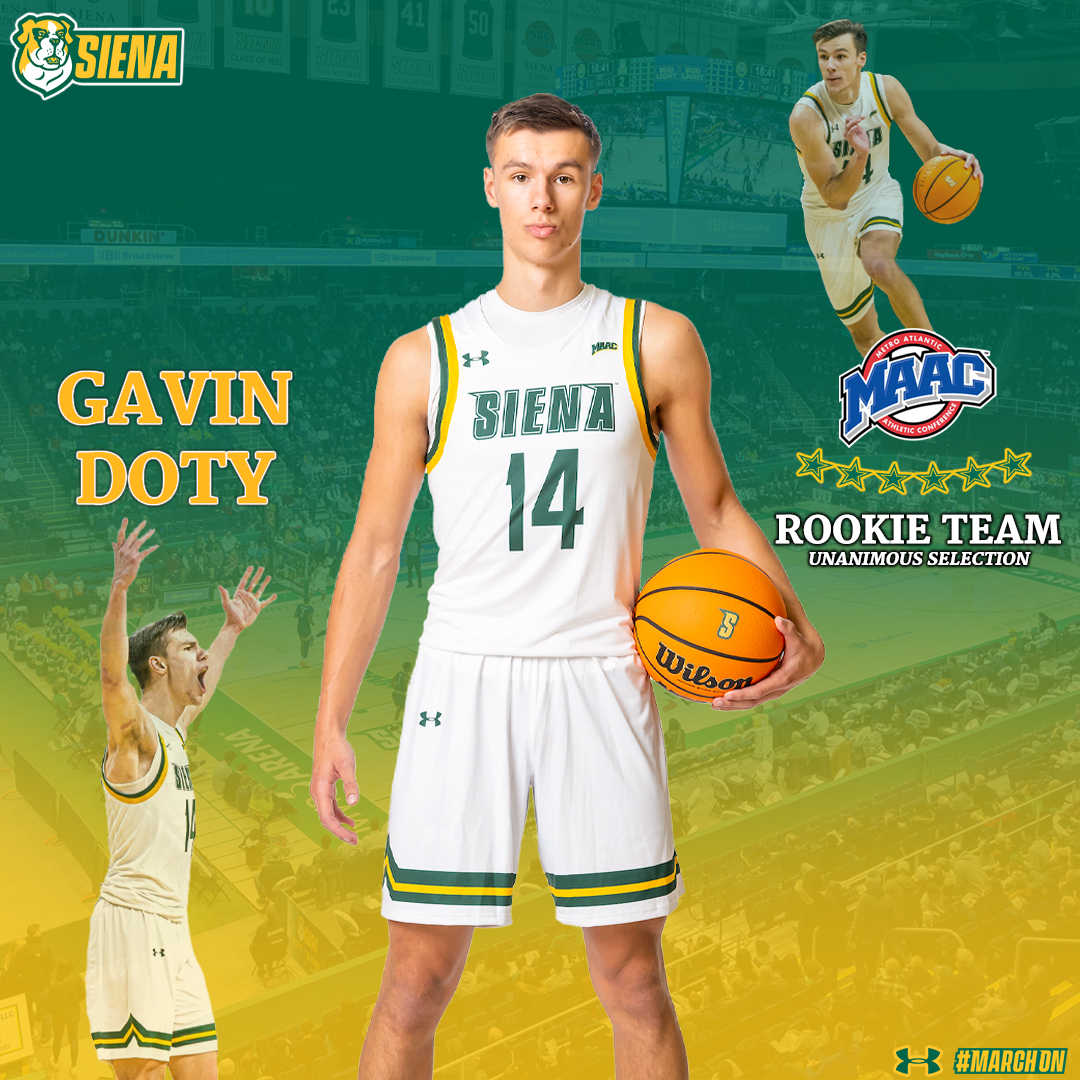 Siena Basketball (@sienambb) on Twitter photo 🏅 Unanimous.
<a href="/DotyGavin/">Gavin Doty</a> is a unanimous selection to the <a href="/MAACHoops/">#MAACHoops</a> All-Rookie Team 👏
#MarchOn x #SienaSaints x #MAACHoops x #NCAAM 🏅 Unanimous.
<a href="/DotyGavin/">Gavin Doty</a> is a unanimous selection to the <a href="/MAACHoops/">#MAACHoops</a> All-Rookie Team 👏
#MarchOn x #SienaSaints x #MAACHoops x #NCAAM