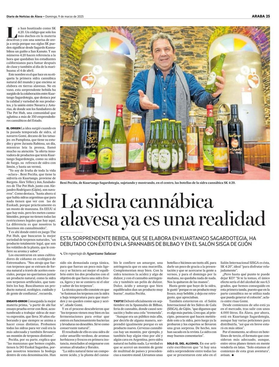 Ardoaraba Gasteiz On (@ardoaraba) on Twitter photo La primera sidra cannábica natural del mundo se elabora en #Álava, en concreto en <a href="/SidreKuartango/">Sidrería Kuartango</a> 👏
noticiasdealava.eus/gasteiz/2025/0… La primera sidra cannábica natural del mundo se elabora en #Álava, en concreto en <a href="/SidreKuartango/">Sidrería Kuartango</a> 👏
noticiasdealava.eus/gasteiz/2025/0…