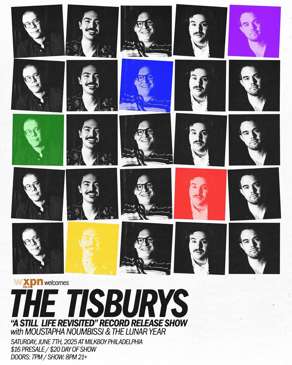 The Tisburys / new album out 4/25 (@the_tisburys) on Twitter photo 🚨JUST ANNOUNCED🚨 <a href="/wxpnfm/">WXPN</a> welcomes The Tisburys: A Still Life Revisited Record Release show with moustapha noumbissi & <a href="/LunarYearBand/">The Lunar Year</a> Saturday June 7th at <a href="/MilkBoyPhilly/">MilkBoy Philadelphia</a>. $16 pre-sale / $20 day of show. Doors 7pm, show 8pm. Tickets on sale NOW milkboyphilly.com/listing/wxpn-w… 🚨JUST ANNOUNCED🚨 <a href="/wxpnfm/">WXPN</a> welcomes The Tisburys: A Still Life Revisited Record Release show with moustapha noumbissi & <a href="/LunarYearBand/">The Lunar Year</a> Saturday June 7th at <a href="/MilkBoyPhilly/">MilkBoy Philadelphia</a>. $16 pre-sale / $20 day of show. Doors 7pm, show 8pm. Tickets on sale NOW milkboyphilly.com/listing/wxpn-w…