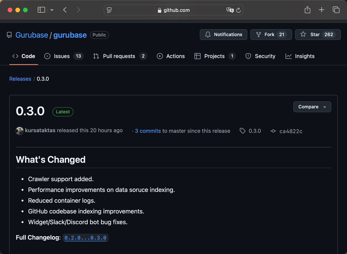 gurubaseio's tweet image. Gurubase Self-Hosted 0.3.0 is here! 🎉 

▶️ Crawler support added.
▶️ Performance improvements on data source indexing.
▶️ Reduced container logs.
▶️ GitHub codebase indexing improvements.
▶️ Widget/Slack/Discord bot bug fixes.
