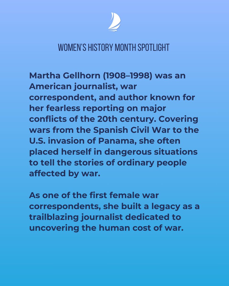 Women’s History Month spotlight of the week:  Martha Gellhorn.⁠
⁠
Swipe to read more about Martha's life and legacy.