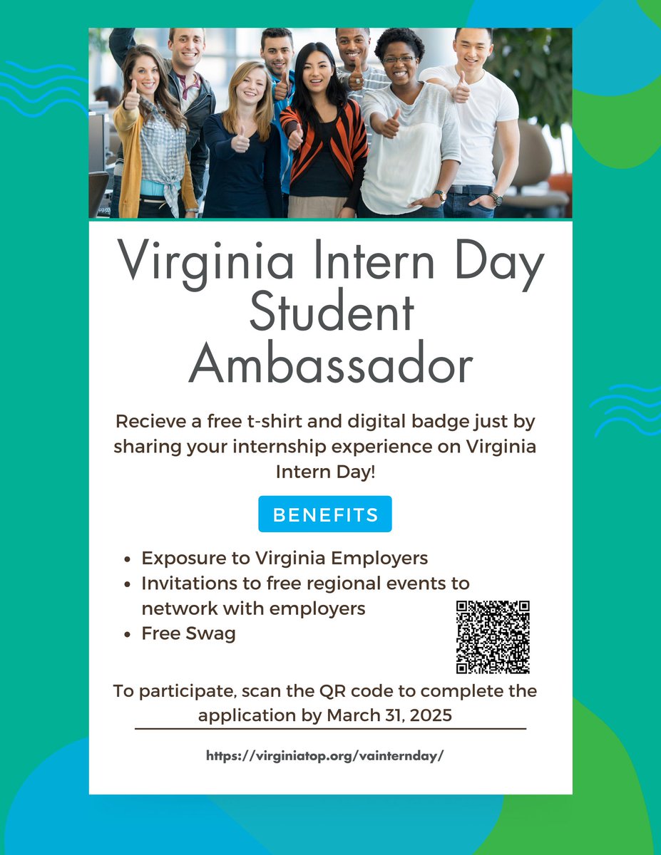 To commemorate Virginia Intern Day on Thursday, July 31, 2025, the Virginia Talent + Opportunity Partnership is seeking summer interns to serve as Virginia Intern Student Ambassadors.