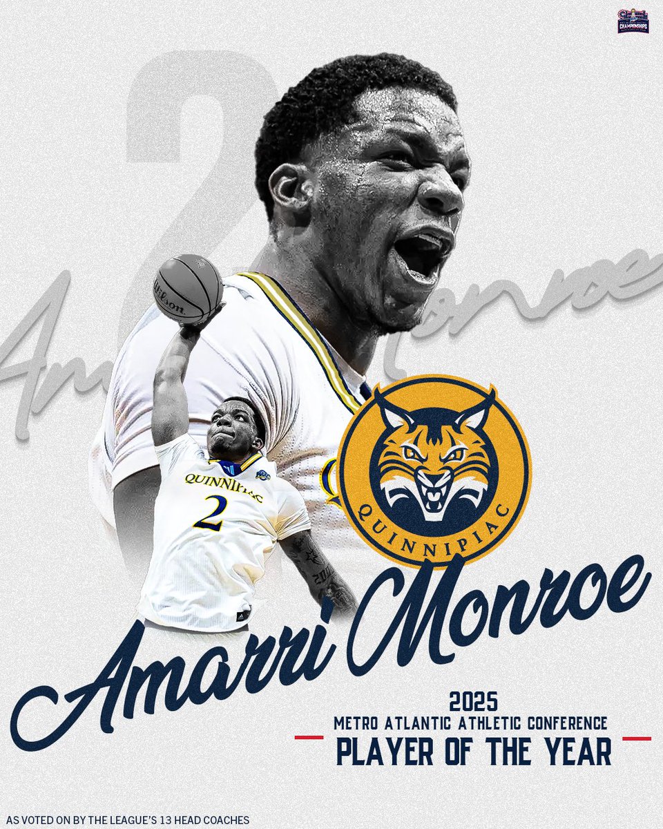 #MAACHoops (@maachoops) on Twitter photo 2025 MAAC Menโs Basketball Player of the Year
Amarri Monroe // <a href="/QU_MBB/">Quinnipiac Men's Basketball</a>
#MAACHoops x #mACchoops25 2025 MAAC Menโs Basketball Player of the Year
Amarri Monroe // <a href="/QU_MBB/">Quinnipiac Men's Basketball</a>
#MAACHoops x #mACchoops25