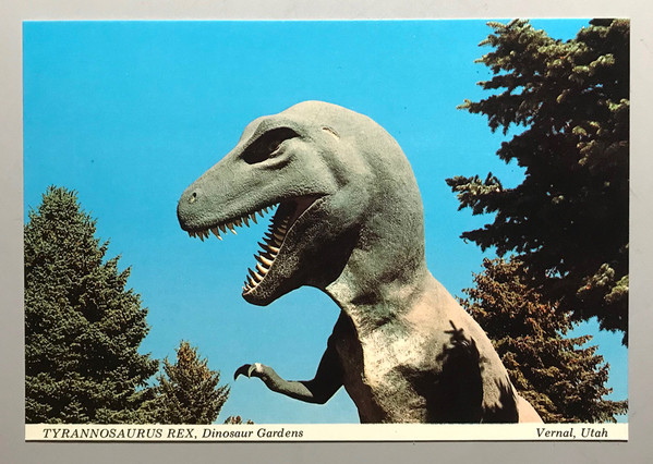 Pylon - Chomp (DB Recs, 1983). The T-Rex cover star is from a vintage postcard of Dinosaur Gardens in Vernal, Utah, U.S.A.