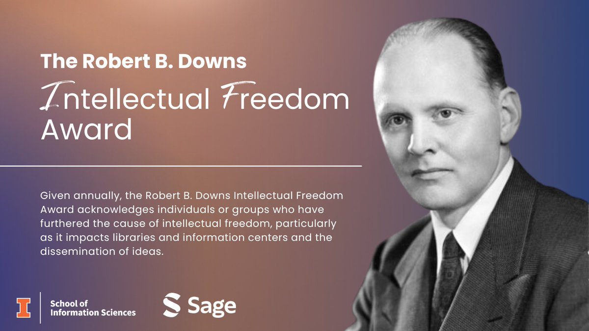 Sage (@sage_publishing) on Twitter photo Nominations are open for the Robert B. Downs Intellectual Freedom Award from <a href="/iSchoolUI/">iSchool at Illinois</a>.
Sponsored by Sage, the award acknowledges those who have furthered the cause of intellectual freedom.
Nominate here by March 15th: ischool.illinois.edu/news-events/ne… Nominations are open for the Robert B. Downs Intellectual Freedom Award from <a href="/iSchoolUI/">iSchool at Illinois</a>.
Sponsored by Sage, the award acknowledges those who have furthered the cause of intellectual freedom.
Nominate here by March 15th: ischool.illinois.edu/news-events/ne…