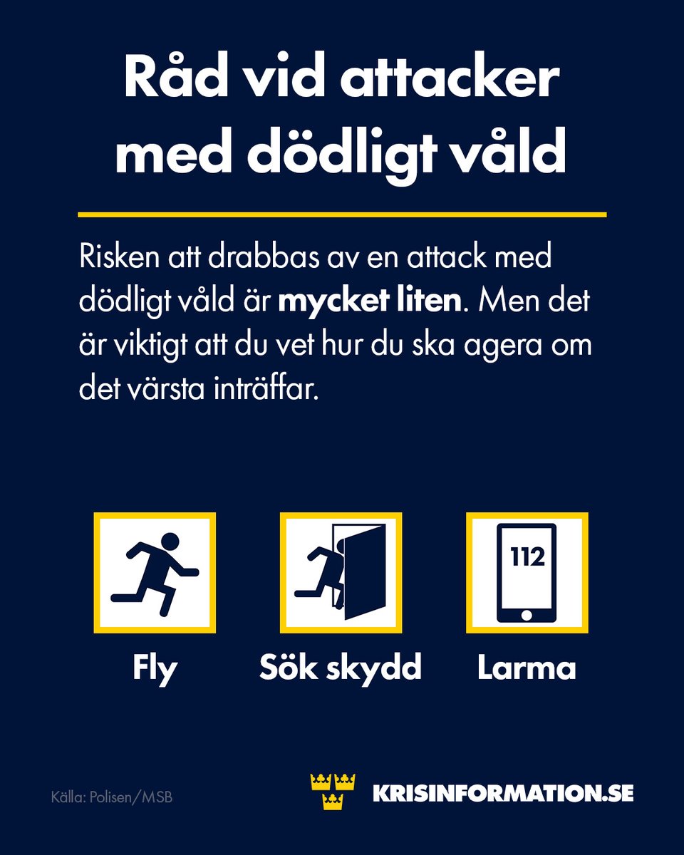Skolskjutningen i Örebro har aktualiserat frågan om hur man kan skydda sig vid en attack med väpnat våld. Här hittar du myndigheternas råd om hur du kan agera:  krisinformation.se/forbered-dig/r…