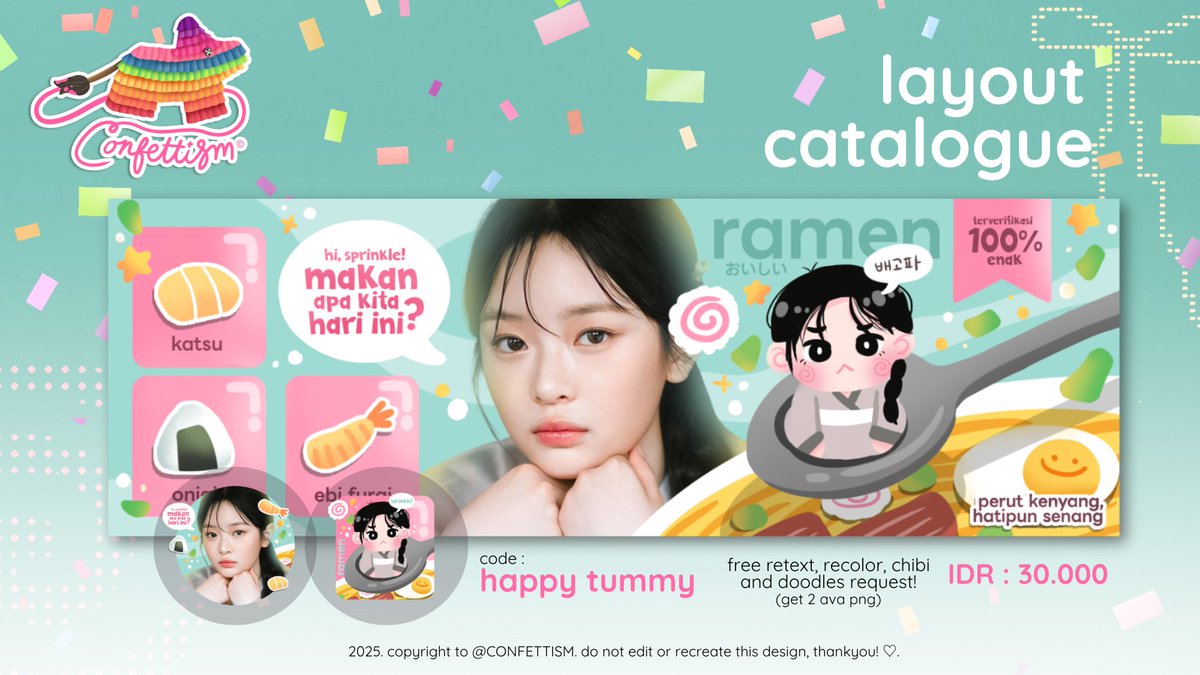 CONFETTlSM's tweet image. Any interactions are appreciated! ￼ ⌗𝗢𝗦𝗣𝗘𝗞_𝗧𝗜𝗠𝗘 🥳

Halo! Sprinkle datang untuk meminta ospek. Apakah aman dari segi konsep desain dan harga? :&amp;lt; Atau ada saran lagi boleh reply! Kalau aman rencananya akan aku ju-al besok. Selengkapnya ada di ALT ♡

 #zonaba #zonauang