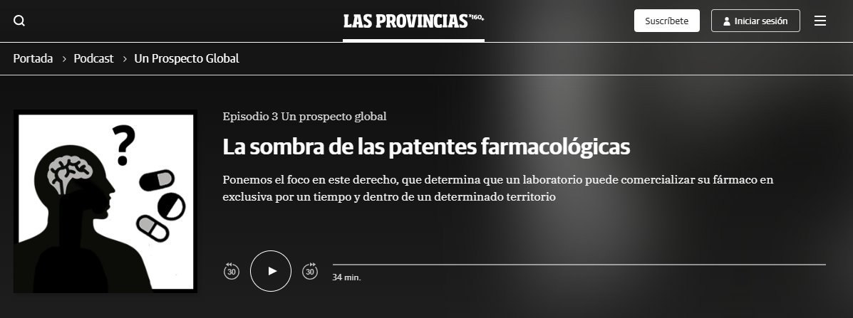 Coordinadora Valenciana de ONGD (@cvongd) on Twitter photo 🤔¿Sabías que un laboratorio puede comercializar su fármaco en exclusiva por un tiempo y dentro de un determinado territorio?
🎙️ 'Un prospecto global', de <a href="/TristeContent/">Triste Content</a> y <a href="/farmamundi/">FARMAMUNDI</a>, explora la sombra de las patentes farmacológicas en su nuevo episodio
lasprovincias.es/podcast/un-pro… 🤔¿Sabías que un laboratorio puede comercializar su fármaco en exclusiva por un tiempo y dentro de un determinado territorio?
🎙️ 'Un prospecto global', de <a href="/TristeContent/">Triste Content</a> y <a href="/farmamundi/">FARMAMUNDI</a>, explora la sombra de las patentes farmacológicas en su nuevo episodio
lasprovincias.es/podcast/un-pro…