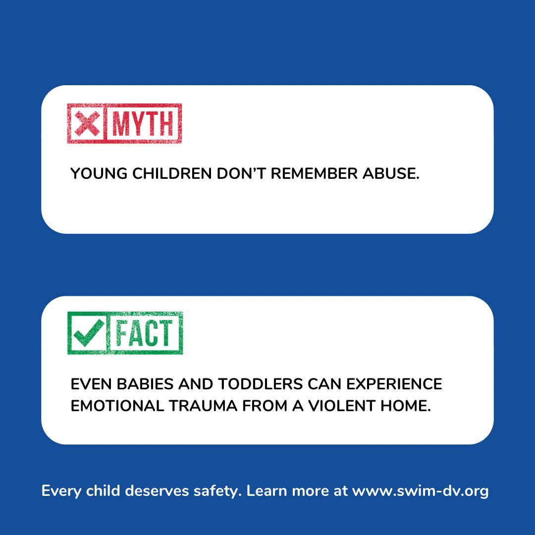 SWIM_DV's tweet image. Misconceptions about domestic violence and its impact on children can prevent them from getting the help they need. Let’s challenge the myths and face the facts. 💪
Every child deserves to feel safe and loved