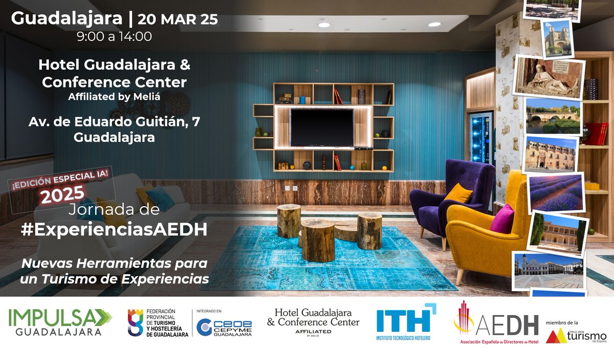Directores de Hotel #TurismoSomosTodos #50AEDH (@comunidad_aedh) on Twitter photo 😃Nueva Jornada de #ExperienciasAEDH en #Guadalajara: Una mañana especial 𝗲𝗻𝗳𝗼𝗰𝗮𝗱𝗮 𝗹𝗮 𝗮𝗽𝗹𝗶𝗰𝗮𝗰𝗶ó𝗻 𝗱𝗲 𝗹𝗮 𝗜𝗔 𝗲𝗻 𝗲𝗺𝗽𝗿𝗲𝘀𝗮𝘀 𝘁𝘂𝗿í𝘀𝘁𝗶𝗰𝗮𝘀.
Acompáñanos el 20 de marzo en el <a href="/HotelGuadaCC/">Hotel Guadalajara & Conference Center</a>.
👉 lnkd.in/dbNuP23h #Hoteles #Turismo #Eventos 😃Nueva Jornada de #ExperienciasAEDH en #Guadalajara: Una mañana especial 𝗲𝗻𝗳𝗼𝗰𝗮𝗱𝗮 𝗹𝗮 𝗮𝗽𝗹𝗶𝗰𝗮𝗰𝗶ó𝗻 𝗱𝗲 𝗹𝗮 𝗜𝗔 𝗲𝗻 𝗲𝗺𝗽𝗿𝗲𝘀𝗮𝘀 𝘁𝘂𝗿í𝘀𝘁𝗶𝗰𝗮𝘀.
Acompáñanos el 20 de marzo en el <a href="/HotelGuadaCC/">Hotel Guadalajara & Conference Center</a>.
👉 lnkd.in/dbNuP23h #Hoteles #Turismo #Eventos